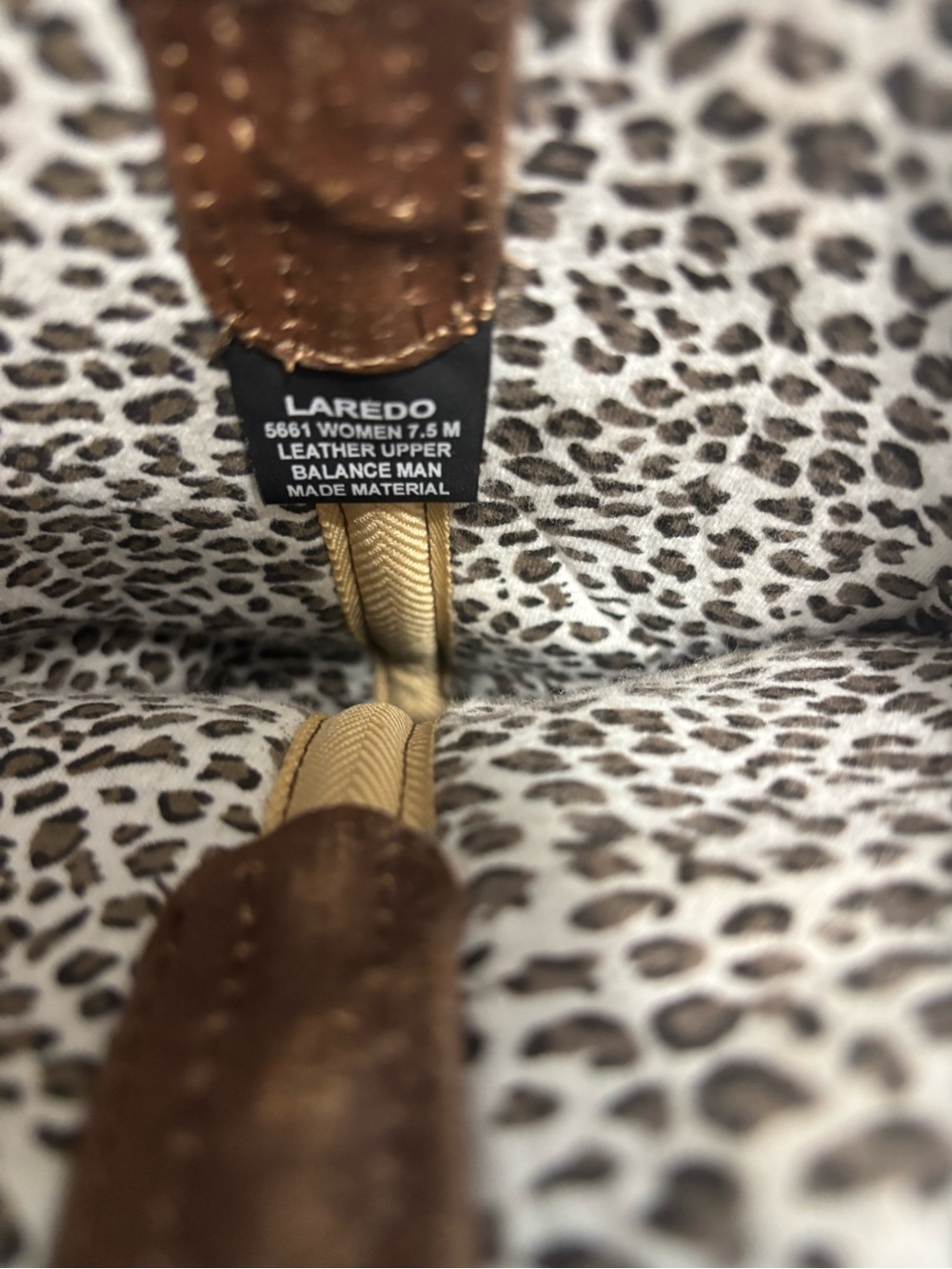 Laredo Brown Leather Heeled Boots with Gold Pull Tab and Leopard Lining